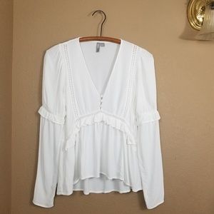 ASOS || white ruffle lace button front peasant top